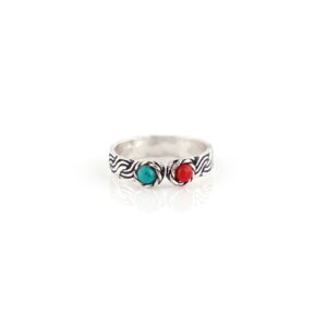Red coral and blue tarquoise stone silver toe rings