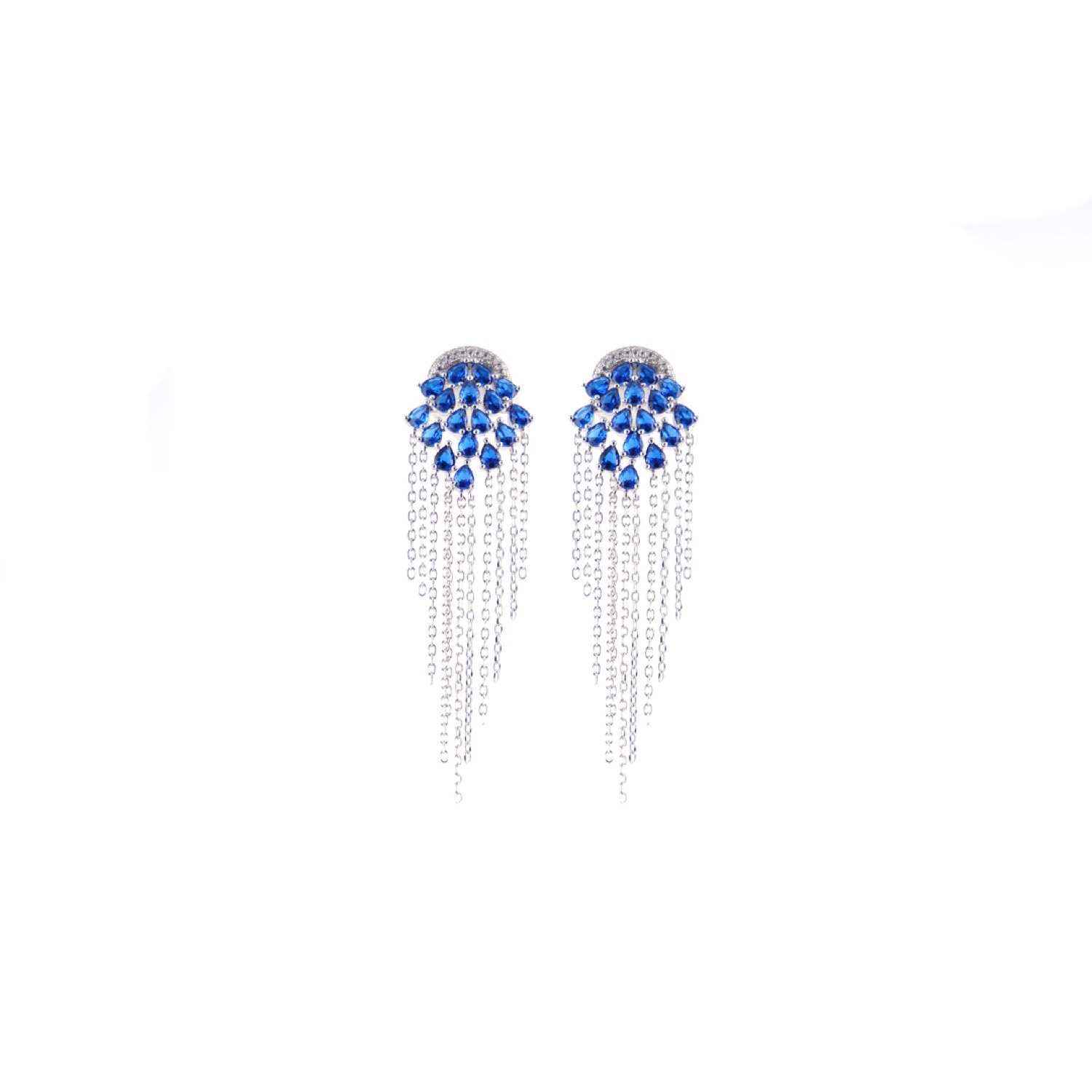 varam_earrings_102022_blue_stone_studded_tasselled_silver_chain_string_silver_earrings-1