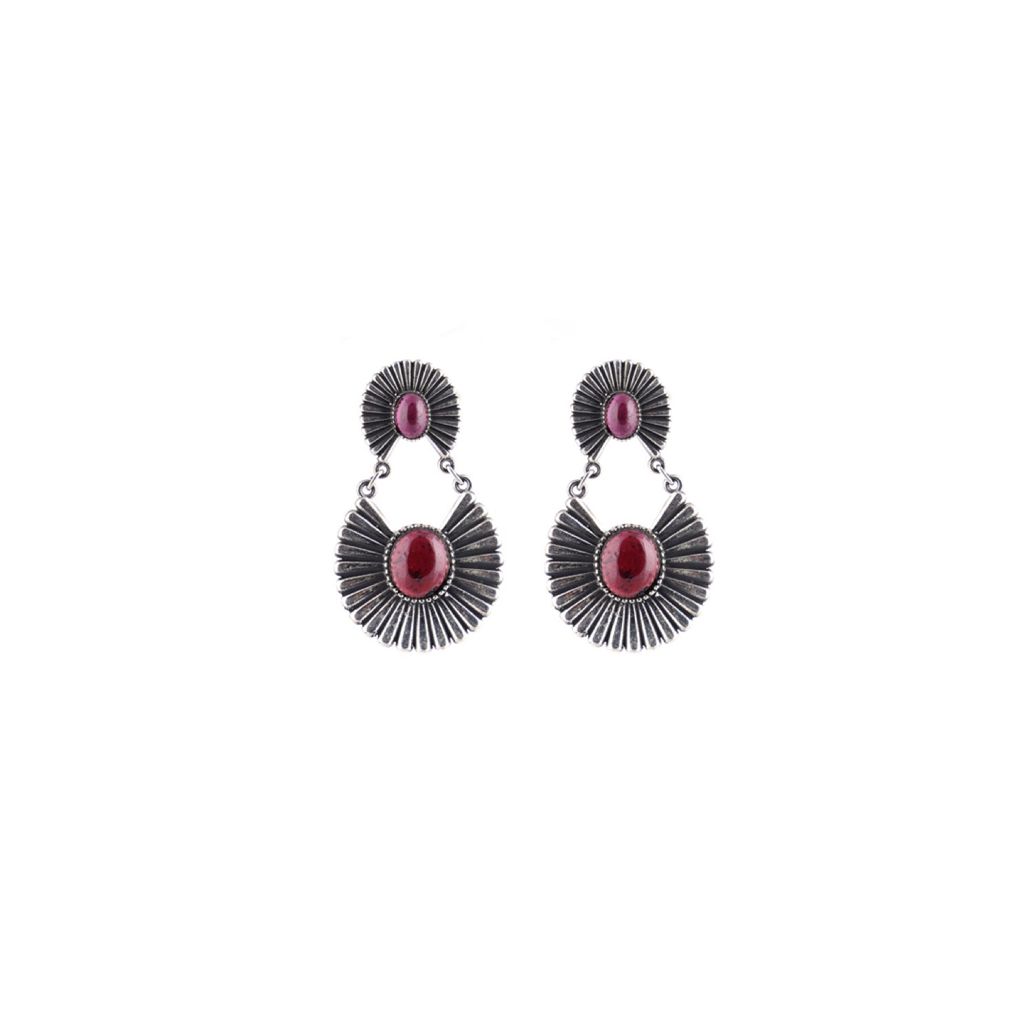 varam_earrings_102022_daisy_design_magenta_color_stone_dangler_silver_earrings-1