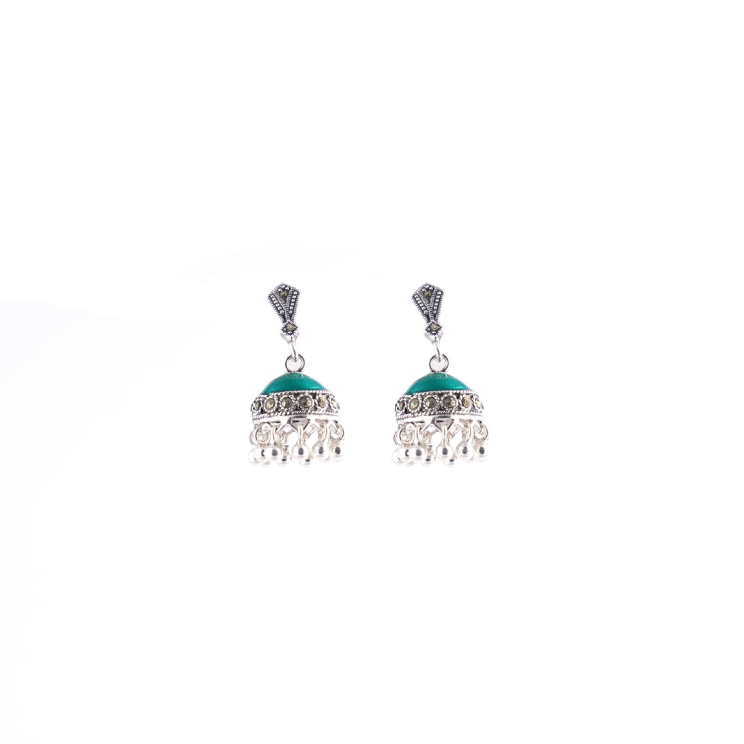 varam_earrings_102022_teal_green_enameled_with_silver_bead_dangling_jumkha_silver_earrings-1