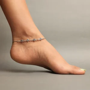 Silver thin string with floral charms anklets