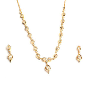 Silver and gold plated with pattern and stone work earrings and necklace set