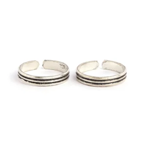 Silver and oxidised three band toe rings