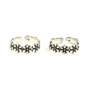Silver and oxidised with floral design toe rings