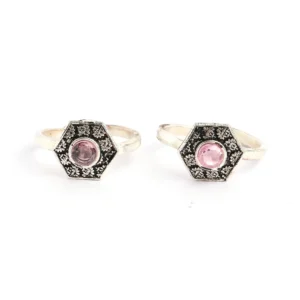 Silver and oxidised with light pink stone toe rings