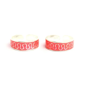 Silver and pink design toe rings