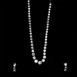 Silver and white kundan work earring and chain set