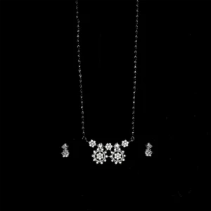 Silver with black beads and two circles design with Swarovski stones chain