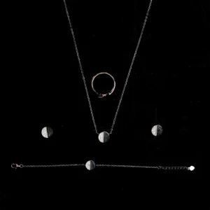 Silver with dual coloured ring and bracelet and chain and earrings set