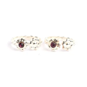 Silver with floral pattern and red stone toe rings