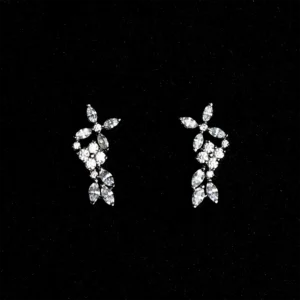 Silver with floral pattern design Swarovski stones earrings