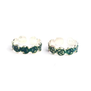 Silver with green floral design toe rings