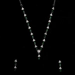 Silver with green stones and Swarovski stones chain
