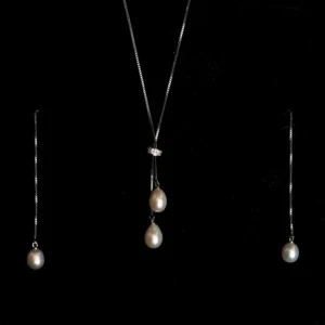 Silver with hanging beads chain and earrings set