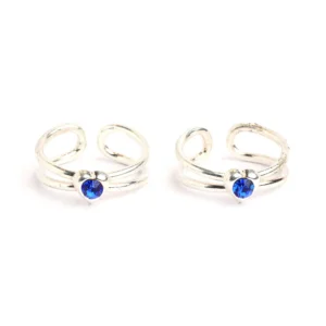 Silver with heart shape and blue stone toe rings