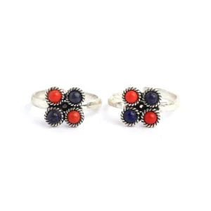 Silver with red and black stones toe rings